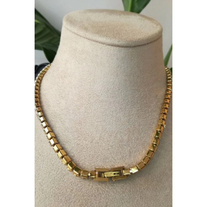 suyolu tasarim kalin gold zincirli altin renkli zirkon tasli kaliteli paslanmaz celik kolye stainless stell