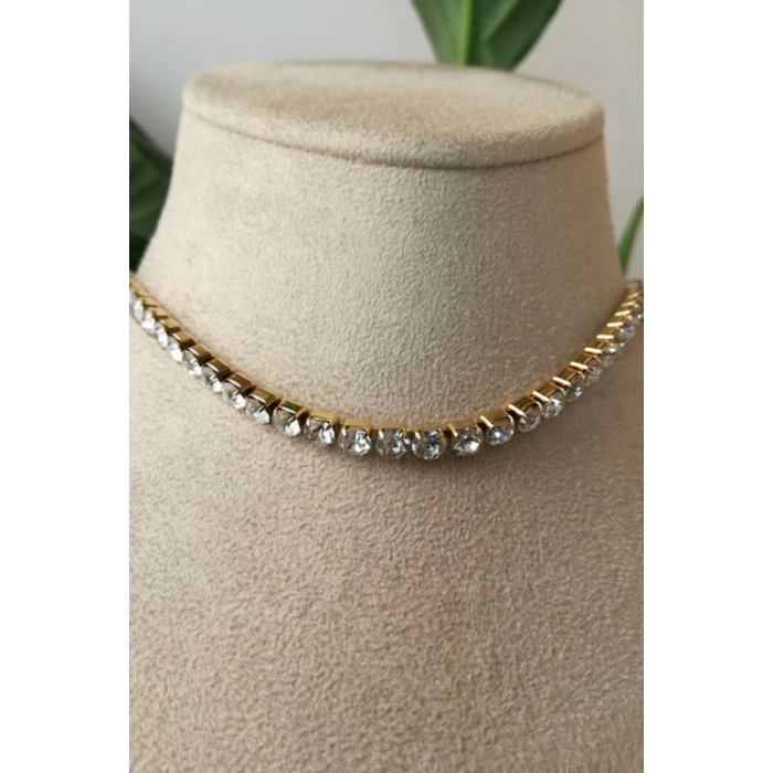 suyolu tasarim kalin gold zincirli altin renkli zirkon tasli kaliteli paslanmaz celik kolye stainless stell