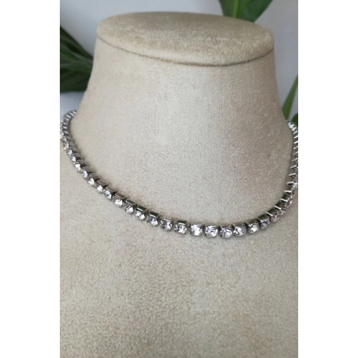 suyolu tasarim kalin silver zincirli gumus renkli zirkon tasli kaliteli paslanmaz celik kolye stainless stell