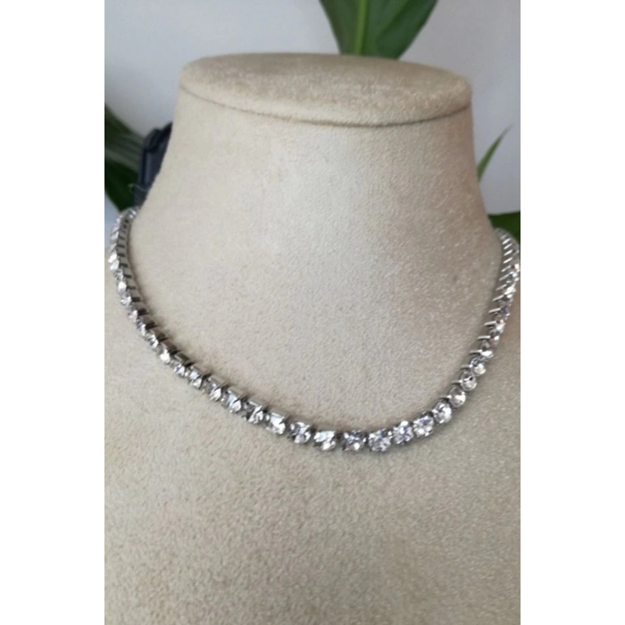 suyolu tasarim kalin silver zincirli gumus renkli zirkon tasli kaliteli paslanmaz celik kolye stainless stell