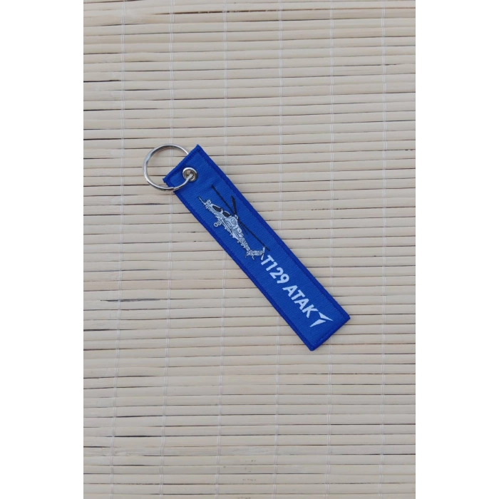 T 129 Atak istikbal Goklerdedir Yazili Lacivert Beyaz Nakis islemeli Bez Anahtarlik