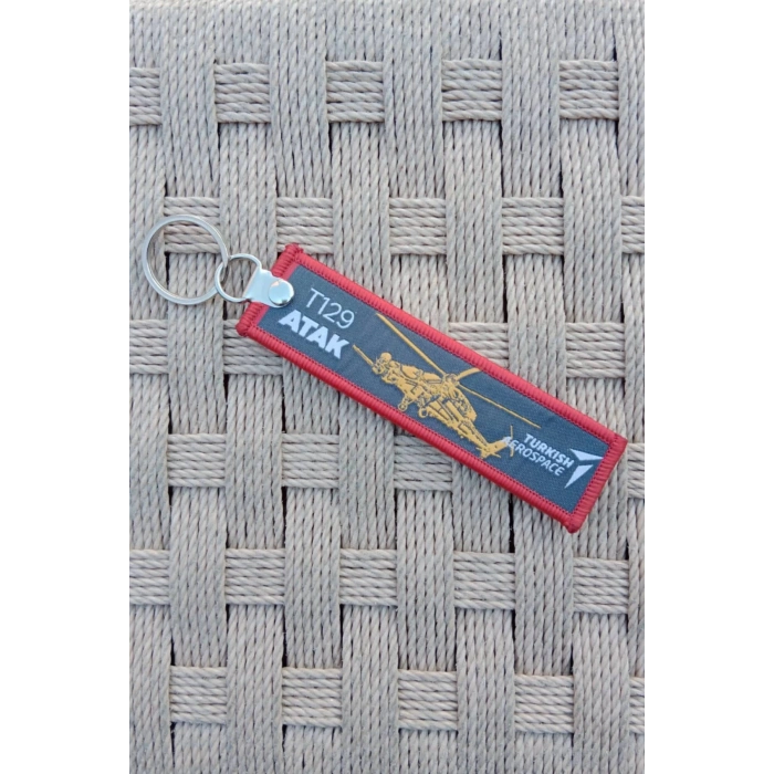 T 129 Atak Turkish Aerospace Havacilik Yazili Nakis islemeli Helikopterli Bez Anahtarlik