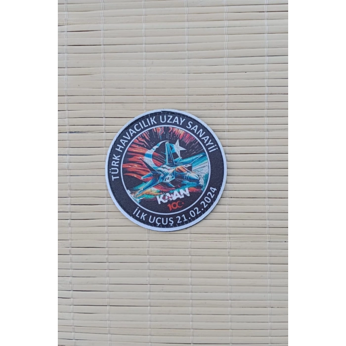 turk havacilik uzay sanayii ilk ucus 21.02.2024 kaan yazili ucak logolu fermateks dokuma islemeli arma patch pec