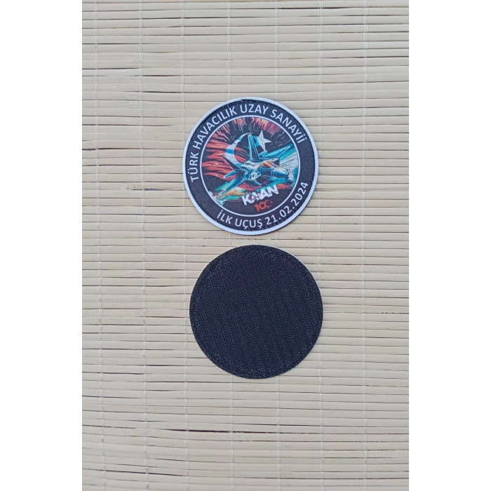 turk havacilik uzay sanayii ilk ucus 21.02.2024 kaan yazili ucak logolu fermateks dokuma islemeli arma patch pec