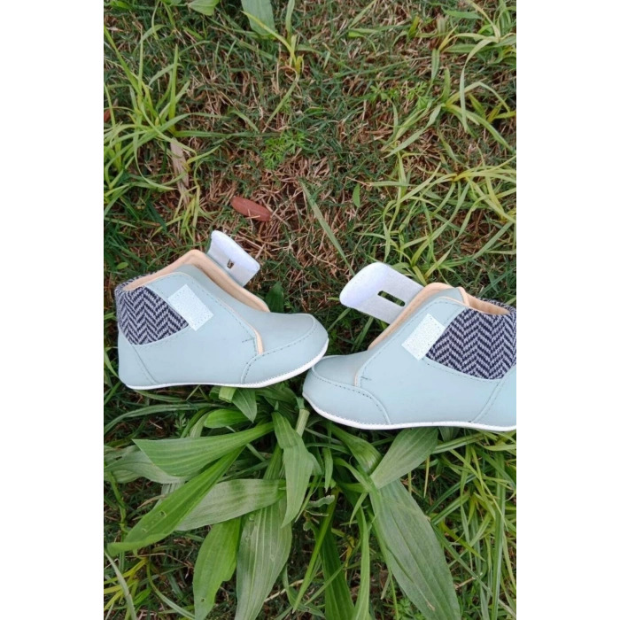 turkuaz renkli ici pamuklu cirtli bantli kapamali organik unisex cocuk bebek ilkadim patik ayakkabi