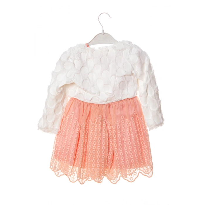 turuncu beyaz renkli bolerolu yunlu tullu astarli pamuklu kaliteli uzun kollu kiz cocuk elbise