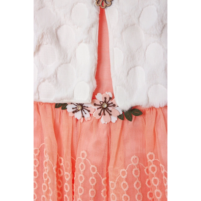 turuncu beyaz renkli bolerolu yunlu tullu astarli pamuklu kaliteli uzun kollu kiz cocuk elbise