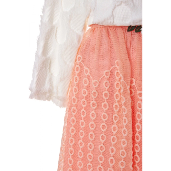 turuncu beyaz renkli bolerolu yunlu tullu astarli pamuklu kaliteli uzun kollu kiz cocuk elbise