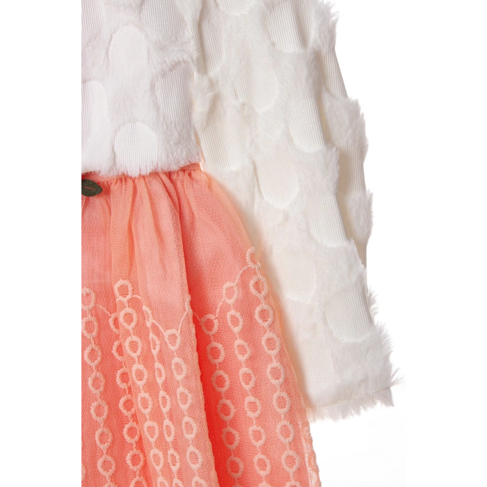 turuncu beyaz renkli bolerolu yunlu tullu astarli pamuklu kaliteli uzun kollu kiz cocuk elbise