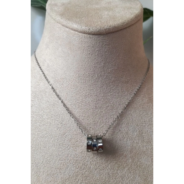 uc halkali tasarim ince silver zincirli gumus renkli kaliteli paslanmaz celik kolye stainless stell