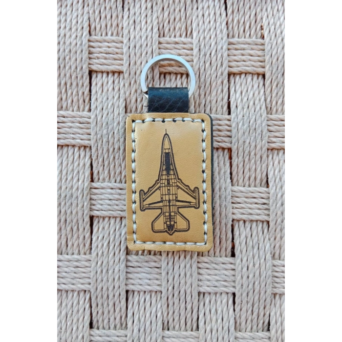 Ucak Amblemli Siluetli Pilot Brovesi Hakiki Deri Hediyelik Anahtarlik