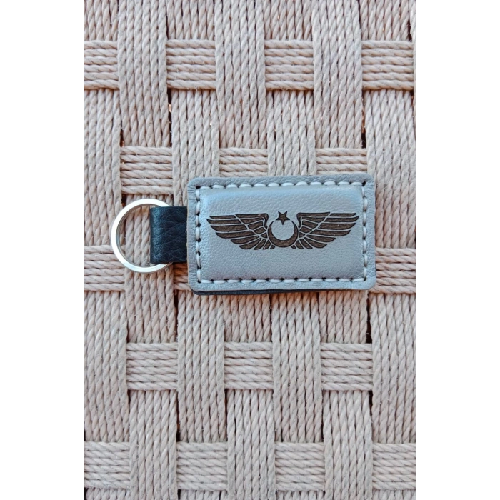 Ucak Amblemli Siluetli Pilot Brovesi Hakiki Deri Hediyelik Anahtarlik