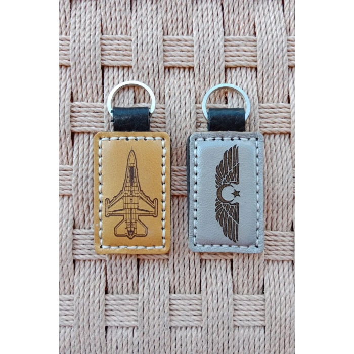 Ucak Amblemli Siluetli Pilot Brovesi Hakiki Deri Hediyelik Anahtarlik