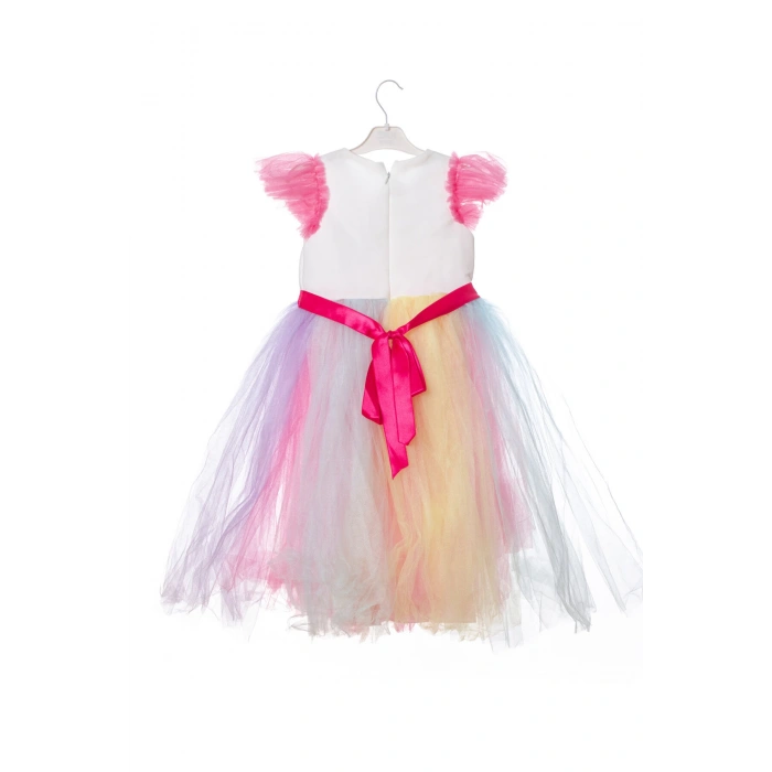 unicorn detayli pullu karisik renkli tacli kurdelali tullu kaliteli cocuk abiye kostum