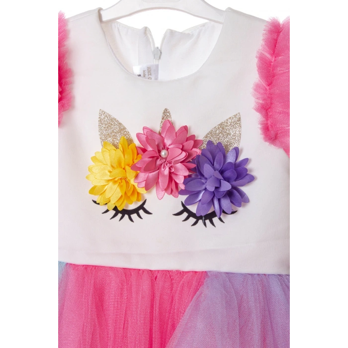 unicorn detayli pullu karisik renkli tacli kurdelali tullu kaliteli cocuk abiye kostum