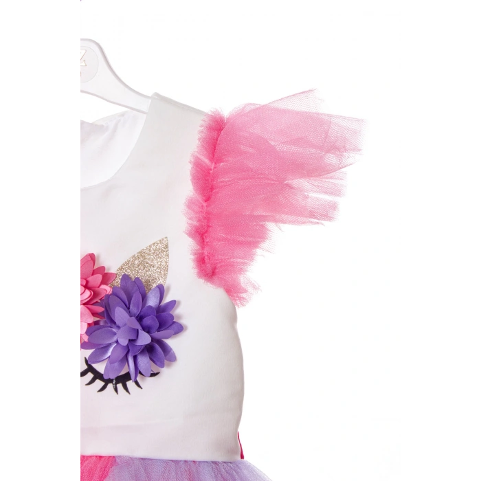 unicorn detayli pullu karisik renkli tacli kurdelali tullu kaliteli cocuk abiye kostum