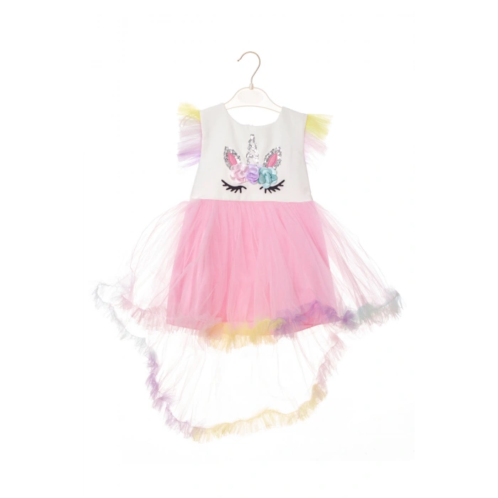 unicorn detayli pullu karisik renkli tullu kaliteli cocuk abiye kostum