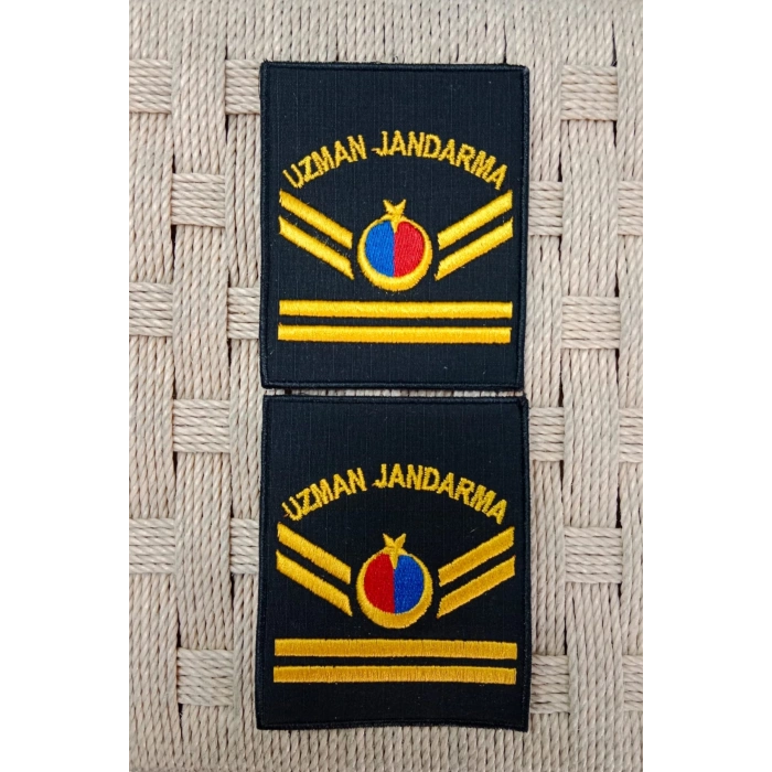 Uzman Jandarma 2 Kademe Siyah Zemin Harici ve Dahili Bez Nakis Kol Rutbe