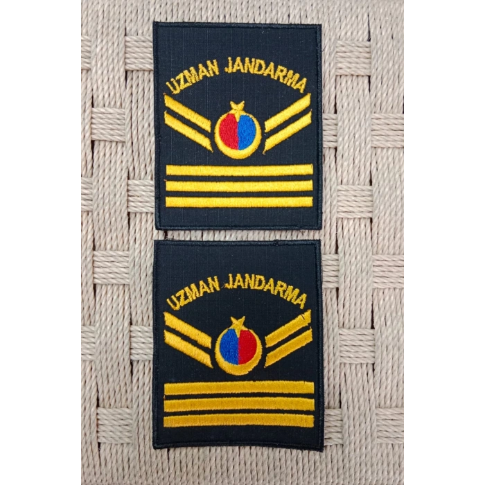Uzman Jandarma 3 Kademe Siyah Zemin Harici ve Dahili Bez Nakis Kol Rutbe
