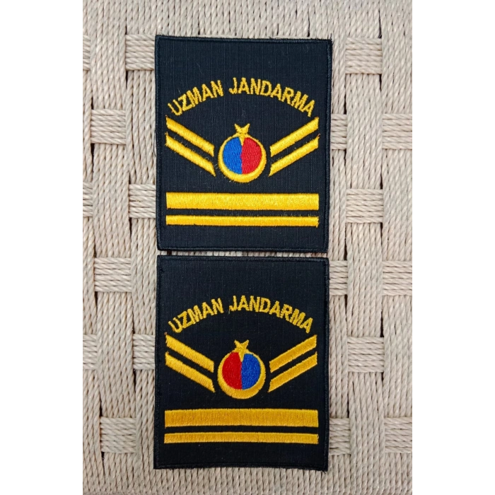 Uzman Jandarma 5 Kademe Siyah Zemin Harici ve Dahili Bez Nakis Kol Rutbe