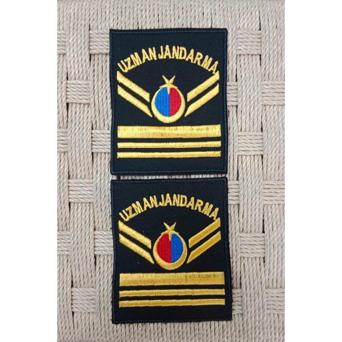 Uzman Jandarma 6 Kademe Siyah Zemin Harici ve Dahili Bez Nakis Kol Rutbe