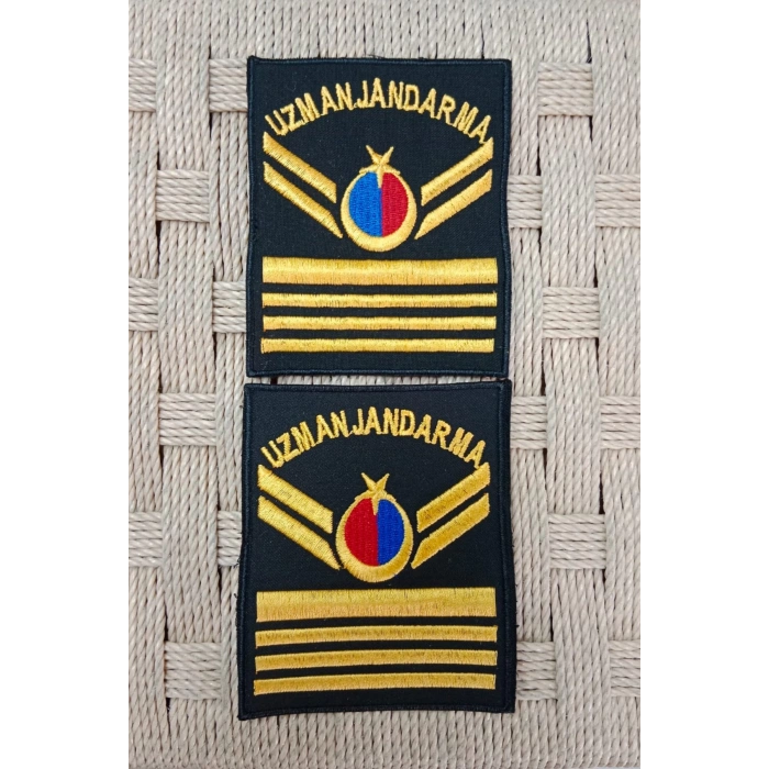 Uzman Jandarma 7 Kademe Siyah Zemin Harici ve Dahili Bez Nakis Kol Rutbe