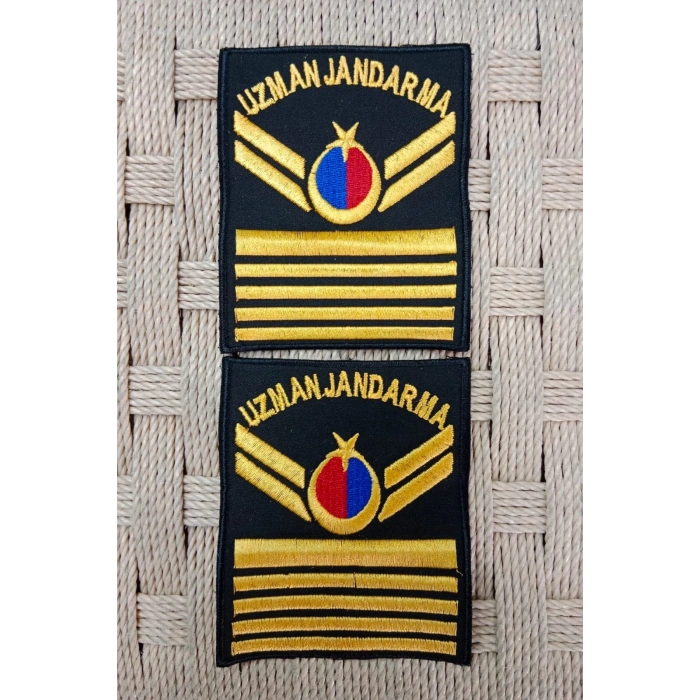 Uzman Jandarma 8 Kademe Siyah Zemin Harici ve Dahili Bez Nakis Kol Rutbe