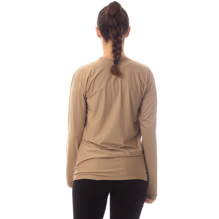 Uzun Kollu Kum Beji Renkli Yuvarlak Yakali Microfiber Nano Thermal iclik Tisort