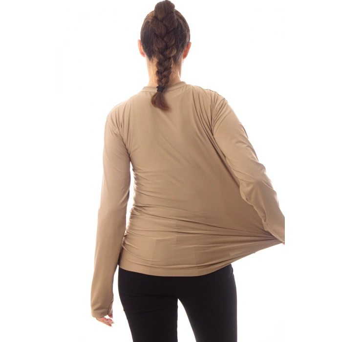 Uzun Kollu Kum Beji Renkli Yuvarlak Yakali Microfiber Nano Thermal iclik Tisort