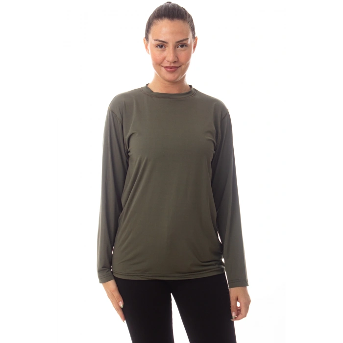 Uzun Kollu Sedef Yesili Renkli Yuvarlak Yakali Microfiber Nano Thermal iclik Tisort