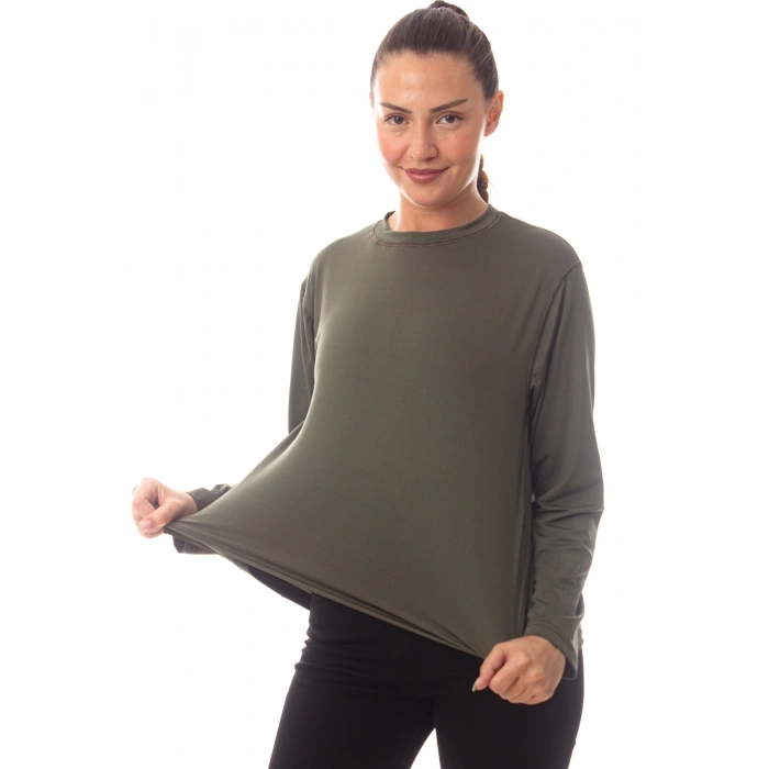 Uzun Kollu Sedef Yesili Renkli Yuvarlak Yakali Microfiber Nano Thermal iclik Tisort