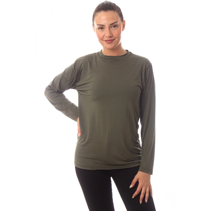 Uzun Kollu Sedef Yesili Renkli Yuvarlak Yakali Microfiber Nano Thermal iclik Tisort