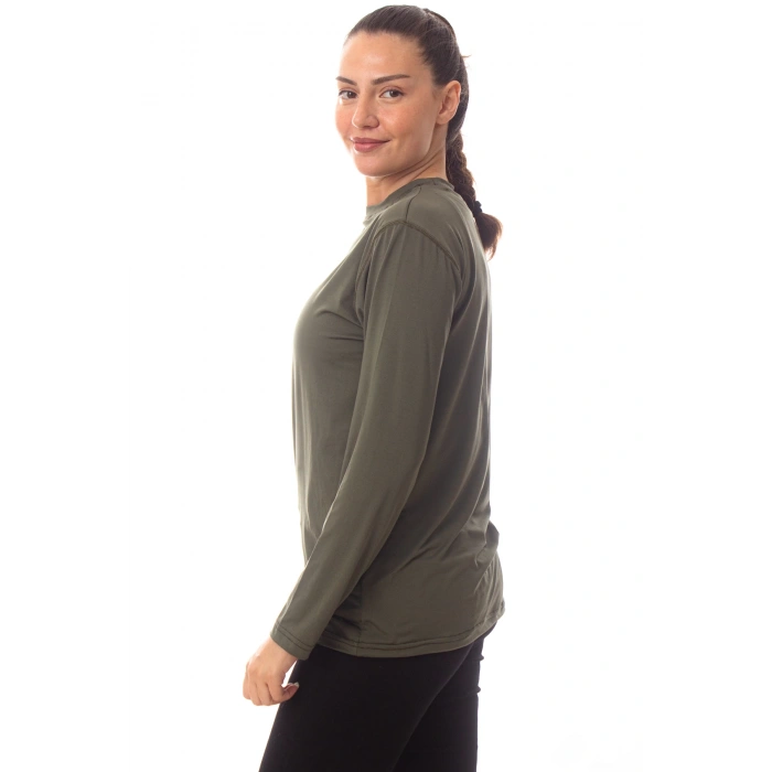 Uzun Kollu Sedef Yesili Renkli Yuvarlak Yakali Microfiber Nano Thermal iclik Tisort