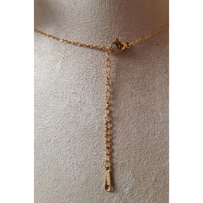 yaprakli tasarim ince gold zincirli altin renkli zirkon tasli kaliteli paslanmaz celik kolye stainless stell