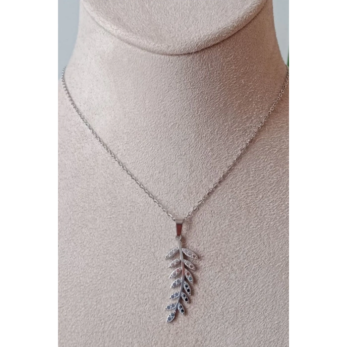 yaprakli tasarim ince silver zincirli gumus renkli kaliteli paslanmaz celik kolye stainless stell