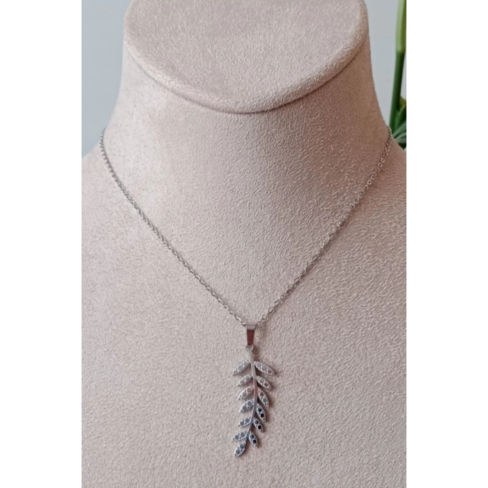 yaprakli tasarim ince silver zincirli gumus renkli kaliteli paslanmaz celik kolye stainless stell