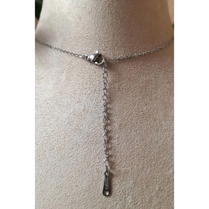 yaprakli tasarim ince silver zincirli gumus renkli zirkon tasli kaliteli paslanmaz celik kolye stainless stell