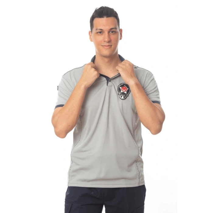 yeni tip kamu personel kisa kollu reflektorlu gri renkli klimakol ozel guvenlik tisort