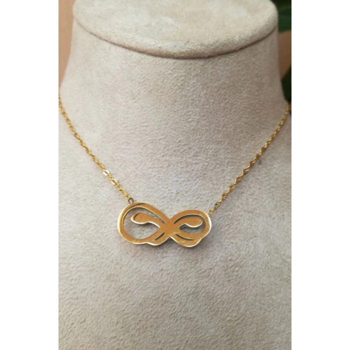 Yılan Figürlü Sonsuzluk Tasarım ince Gold Zincirli Altın Renkli Zirkon Taşlı Kaliteli Paslanmaz Çelik Kolye Stainless Stell