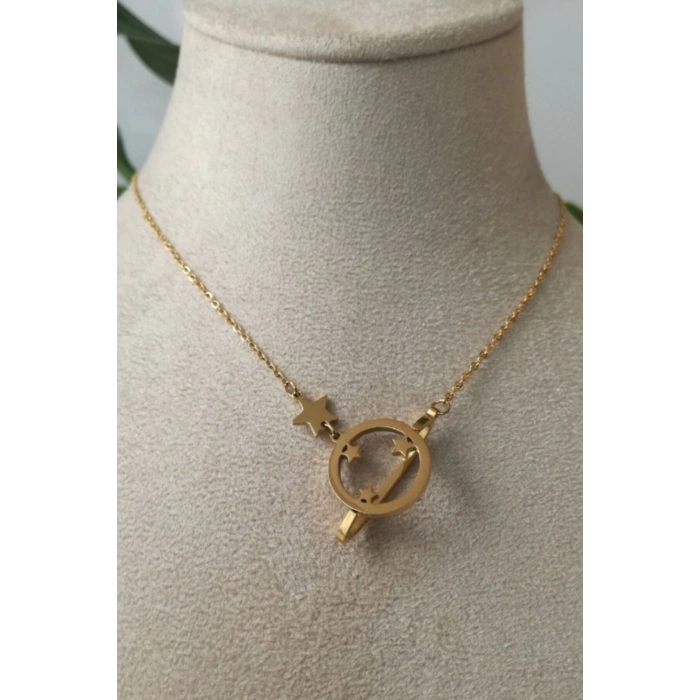 yildiz tasarim ince gold zincirli zirkon tasli altin renkli kaliteli paslanmaz celik kolye stainless stell