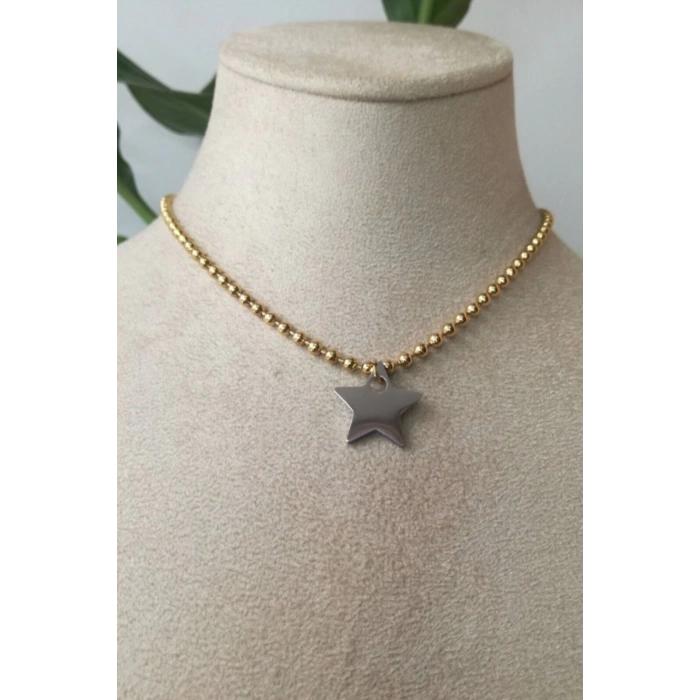 yildiz tasarim kalin gold top zincirli altin renkli kaliteli paslanmaz celik kolye stainless stell