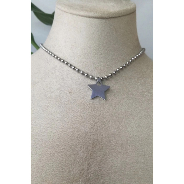 yildiz tasarim kalin silver top zincirli gumus renkli kaliteli paslanmaz celik kolye stainless stell