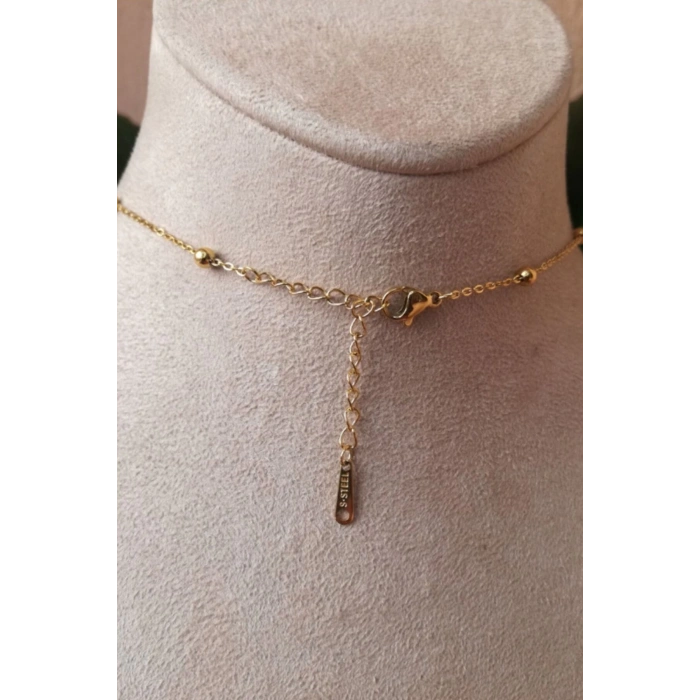 yonca tasarim ince gold zincirli altin renkli nazar boncuklu tasli kaliteli paslanmaz celik kolye stainless stell