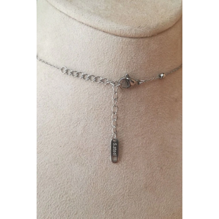 yonca tasarim ince silver zincirli gumus renkli nazar boncuklu tasli kaliteli paslanmaz celik kolye stainless stell