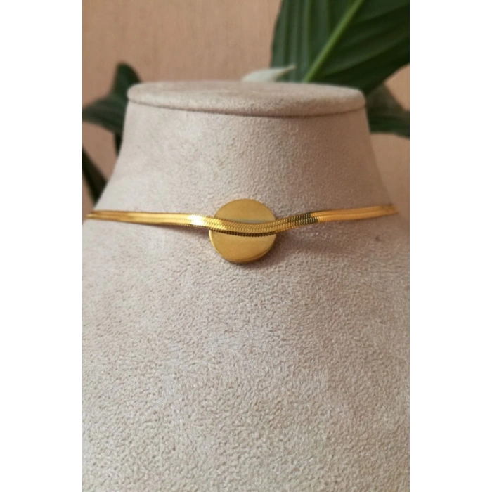 yuvarlak tasarim ince gold italyan zincirli altin renkli zirkon tasli kaliteli paslanmaz celik kolye stainless stell