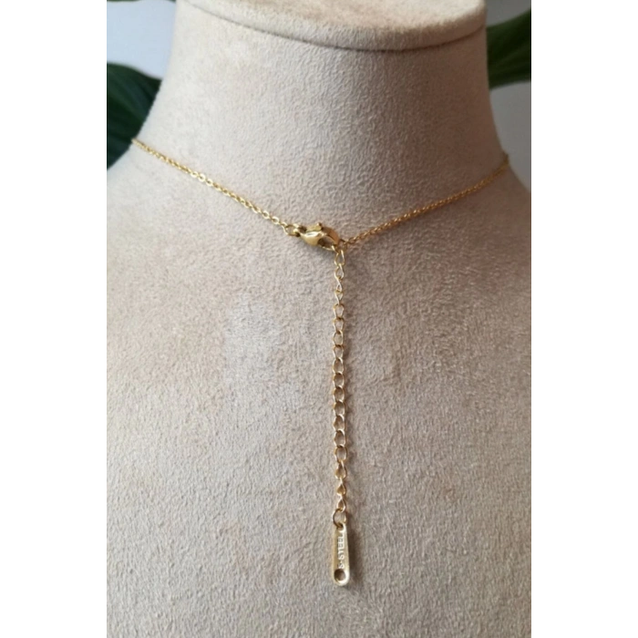 yuvarlak tasarim ince gold zincirli altin renkli zirkon tasli kaliteli paslanmaz celik kolye stainless stell