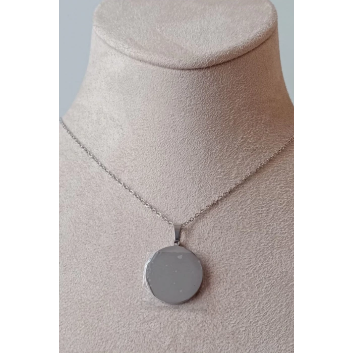 yuvarlak tasarim ince silver zincirli gumus renkli kaliteli paslanmaz celik kolye stainless stell