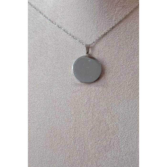 yuvarlak tasarim ince silver zincirli gumus renkli kaliteli paslanmaz celik kolye stainless stell