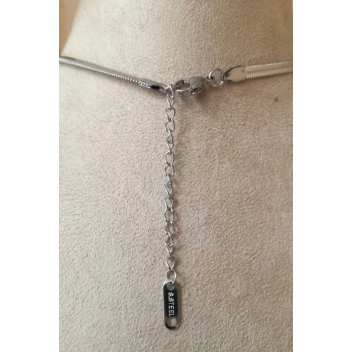 yuvarlak tasarim italyan zincirli siyah zirkon tasli gumus renkli kaliteli paslanmaz celik kolye stainless stell