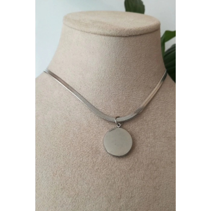 yuvarlak yildiz tasarim italyan zincirli beyaz tasli gumus renkli kaliteli paslanmaz celik kolye stainless stell